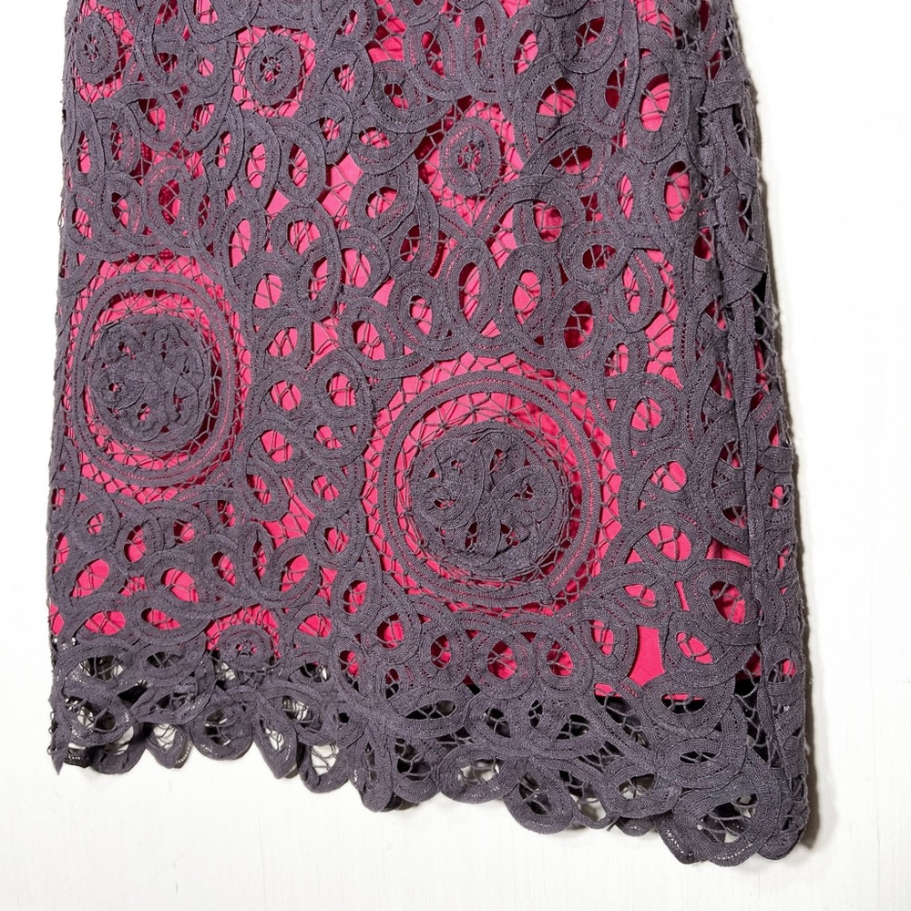 Anthropologie Floral Crochet Lace Pink Gray Strapless Pencil Dress - Picture 4 of 10